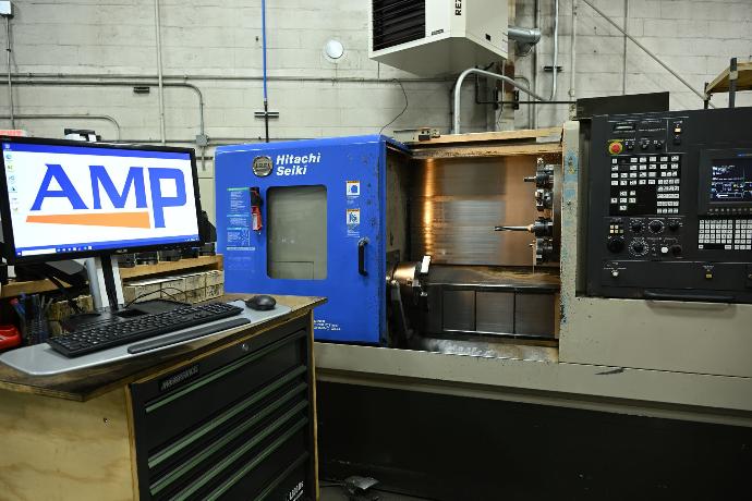 Staged picture of workbench and lathe machine