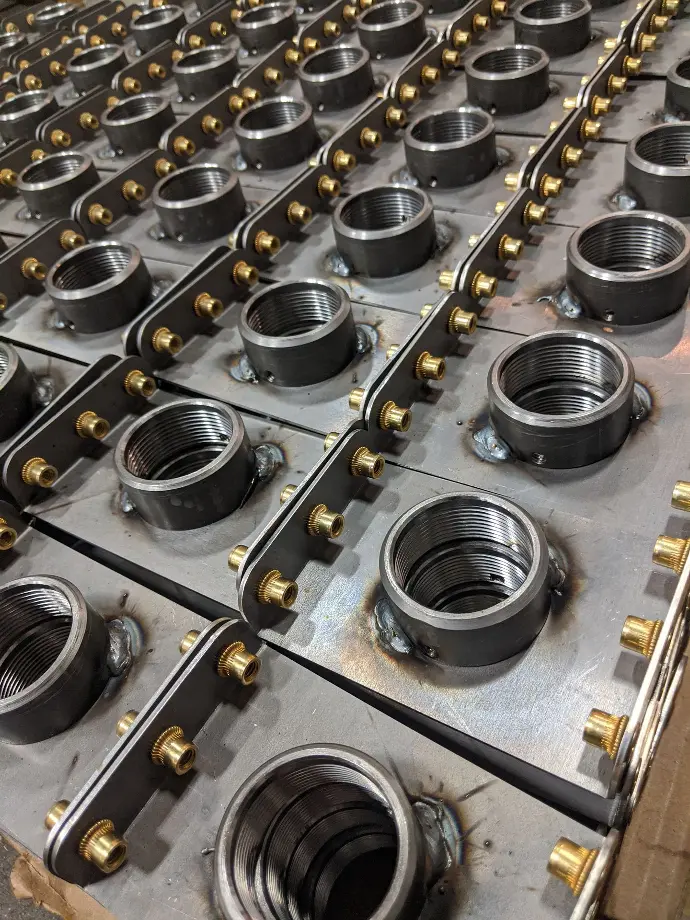 Stacked parts after assembly awaiting next operation