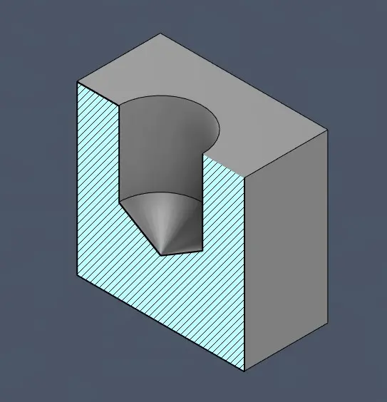 Image of a modeled part with a blind hole