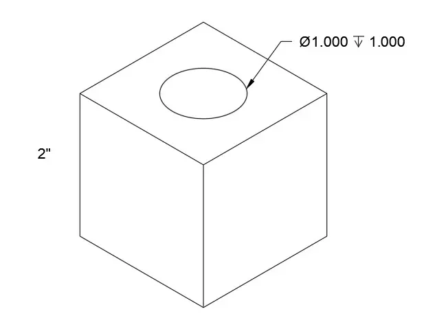 Manufacture drawing of a blind hole with specs and call outs