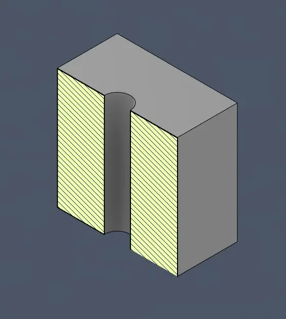 Image of a modeled part with a screw clearance hole
