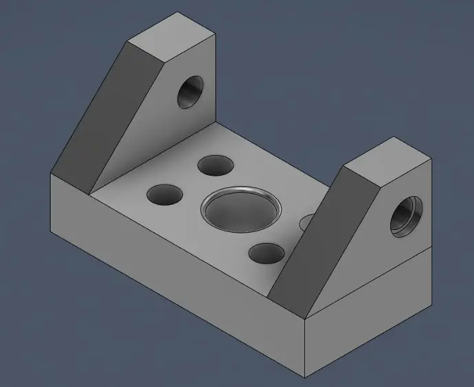 Image of modeled part with through and counterbore holes, and chamfered edges